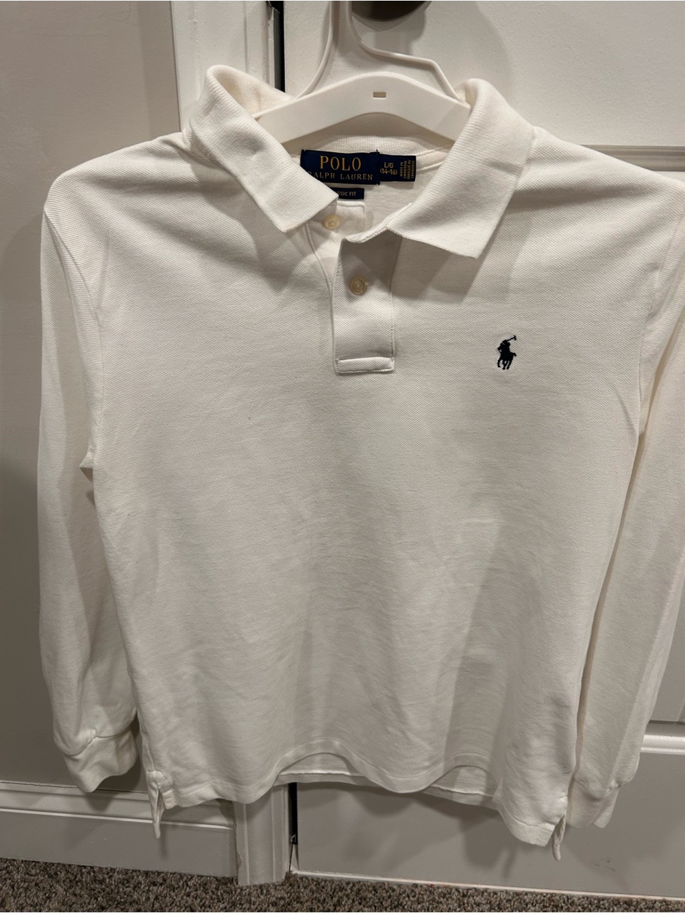 Ralph Lauren White Long Sleeve Polo with Navy Pony